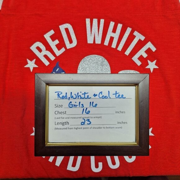Red White Cool Tee Shirt Girls 16 Fourth of July Independence Day Popsicle Stars - Picture 5 of 6
